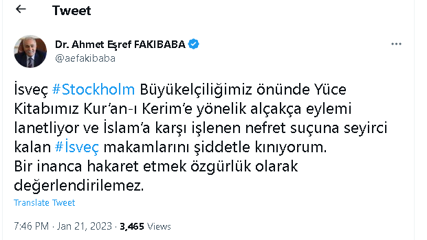 İYİ Parti Başdanışmanı Fakıbaba’dan Kur'an-ı Kerim yakanlara sert tepki