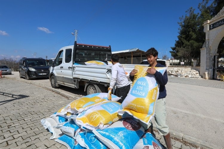 Afet sonrası hayvanlarını kaybeden üreticilere Gaziantep Büyükşehir'den yem desteği
