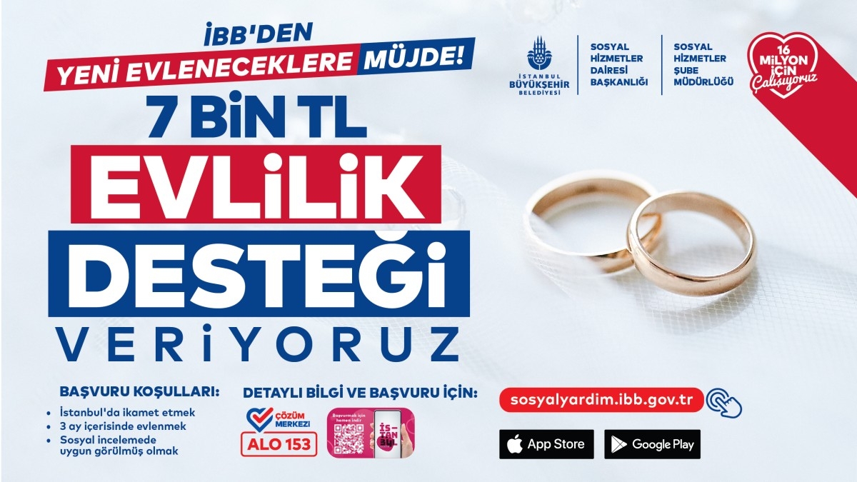İstanbul'da Evlenecek 10 Bin Çifte Tek Seferlik 7 Bin TL Evlilik Yardımı
