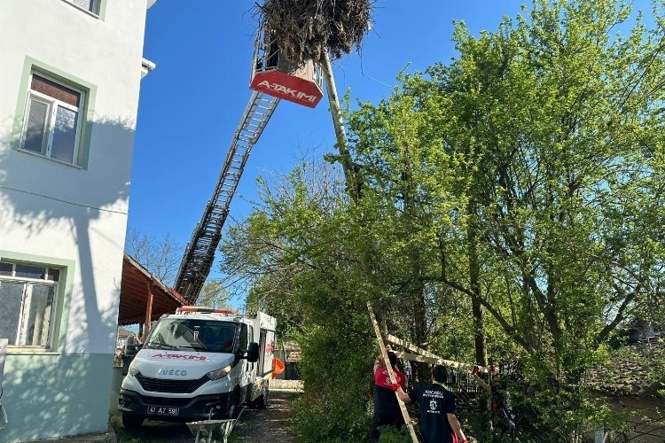 Kocaeli Büyükşehir Belediyesi, Kocakaymaz Mahallesi'nde Leylek Yuvası için Onarım Yaptı